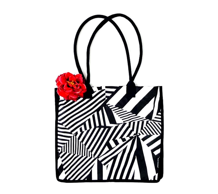 Striped chevron canvas tote bag