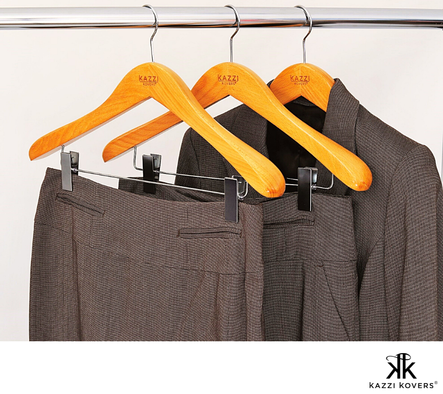 3 piece brown suit with clip hangers