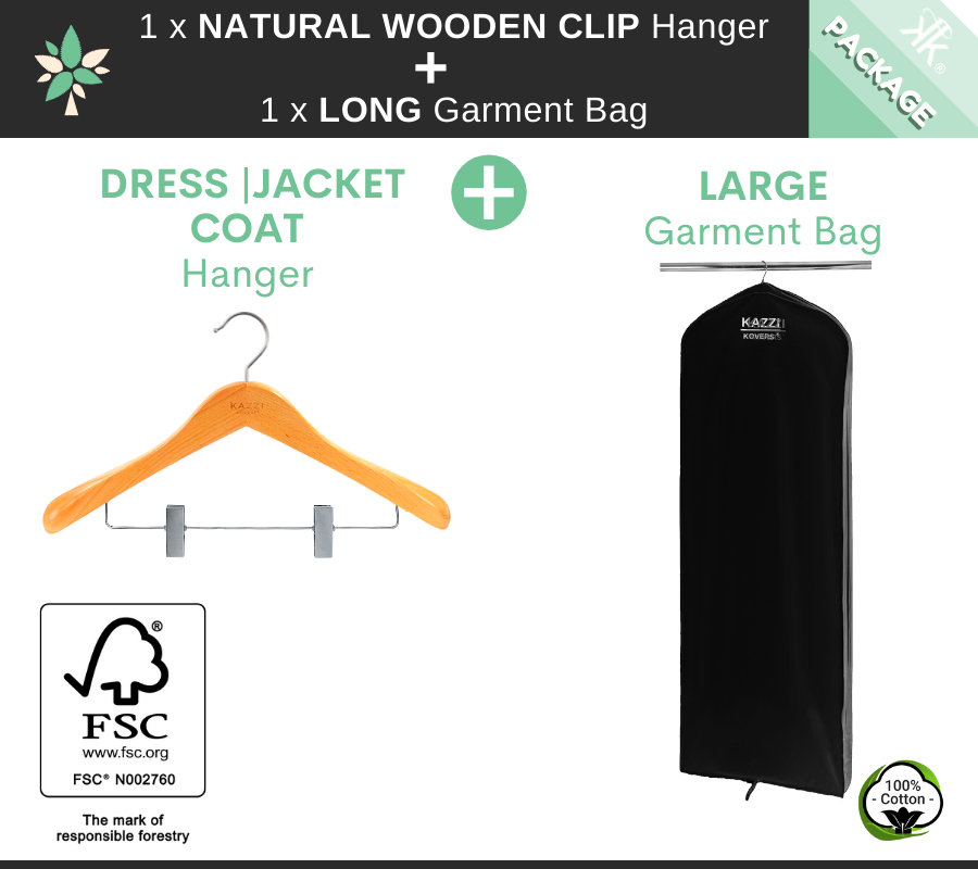 Clip Hanger + Long Black Garment Bag Package