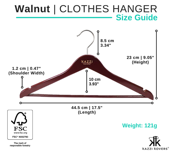 Walnut CLOTHES Hanger Size Guide | Kazzi Kovers