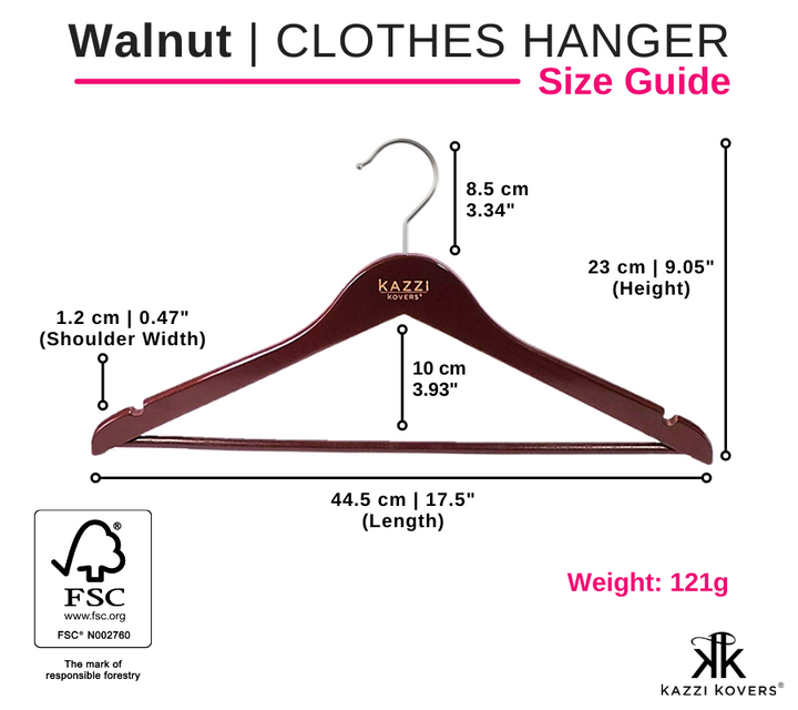 Walnut Clothes Hanger Size Guide | Kazzi Kovers