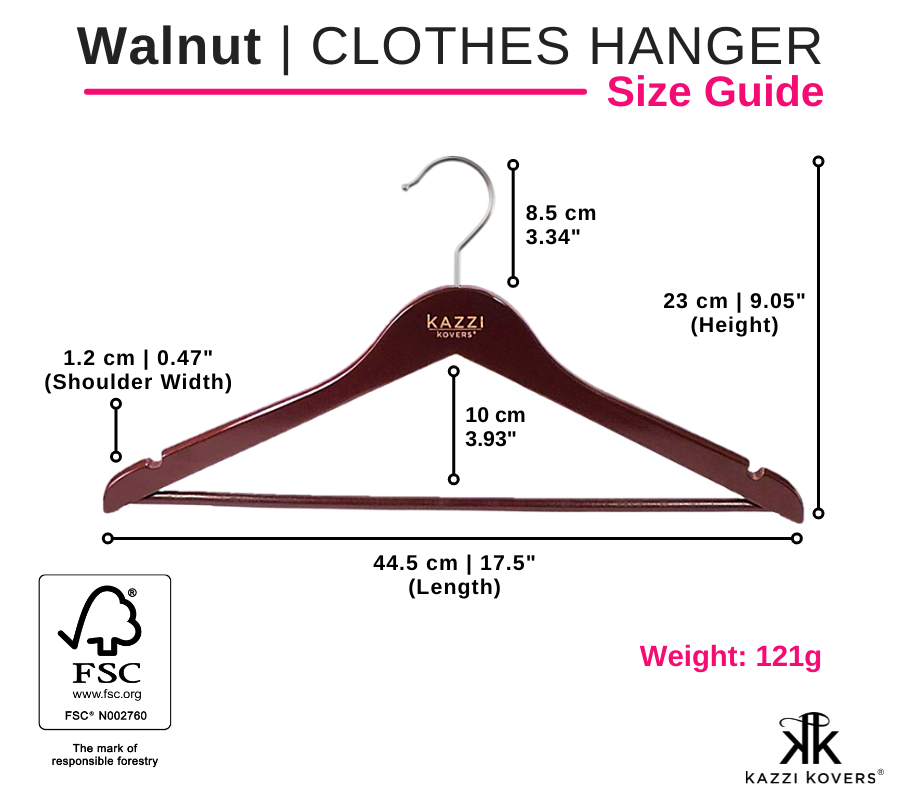 Kazzi Kovers walnut clothes hanger | Size Guide