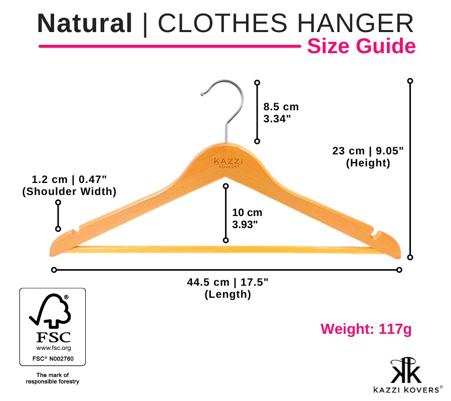 Natural Wood Grain Clothes Hanger | Size Guide