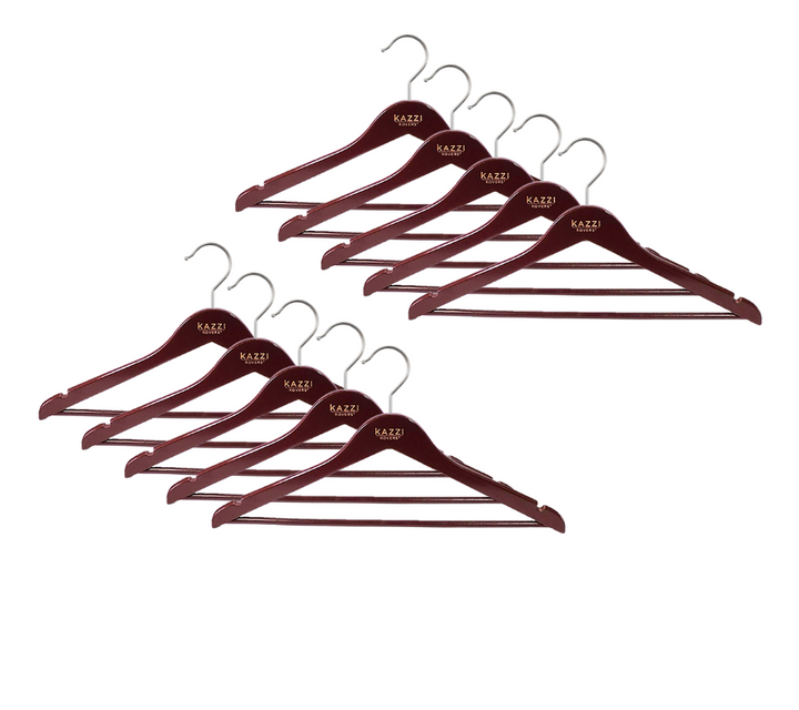 Walnut European Beech Wood Clothes Hangers | 10 Pack