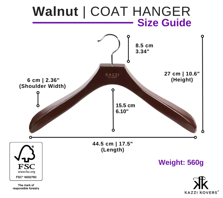 Walnut Coat Hanger | Size Guide