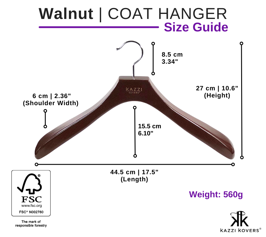 Kazzi Kovers Walnut Coat Hanger | Size Guide 