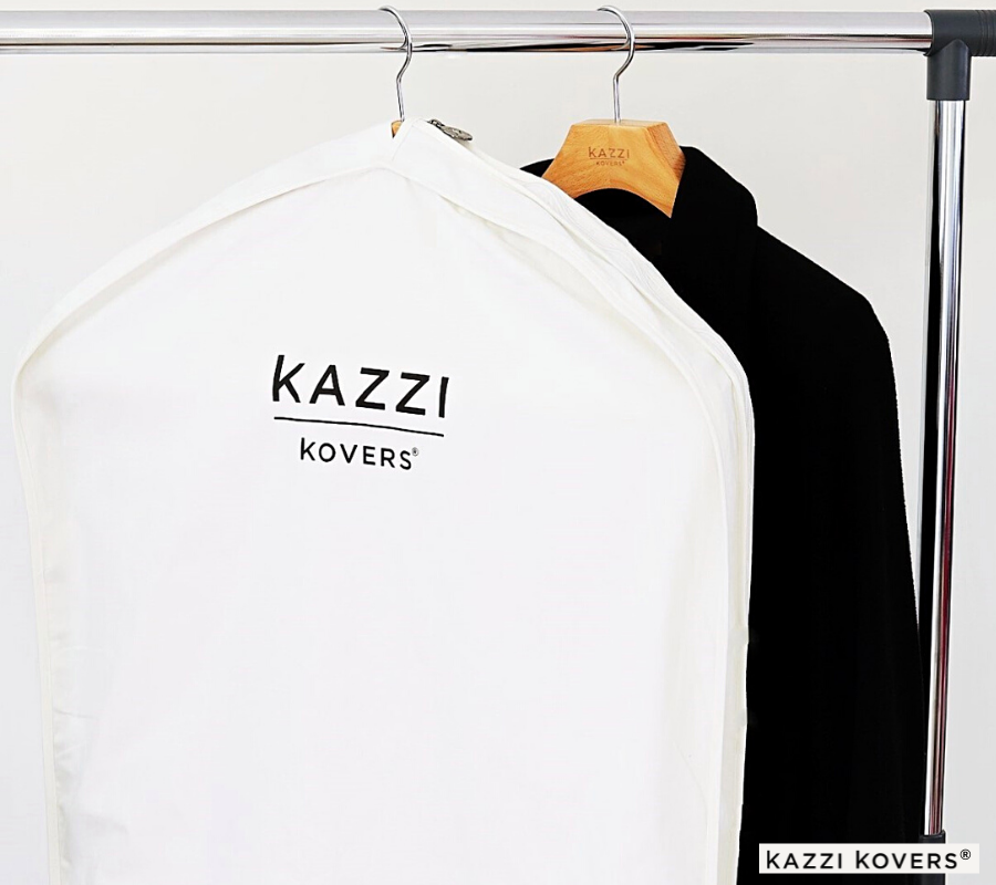 Black coat with Kazzi Kovers long garment bag