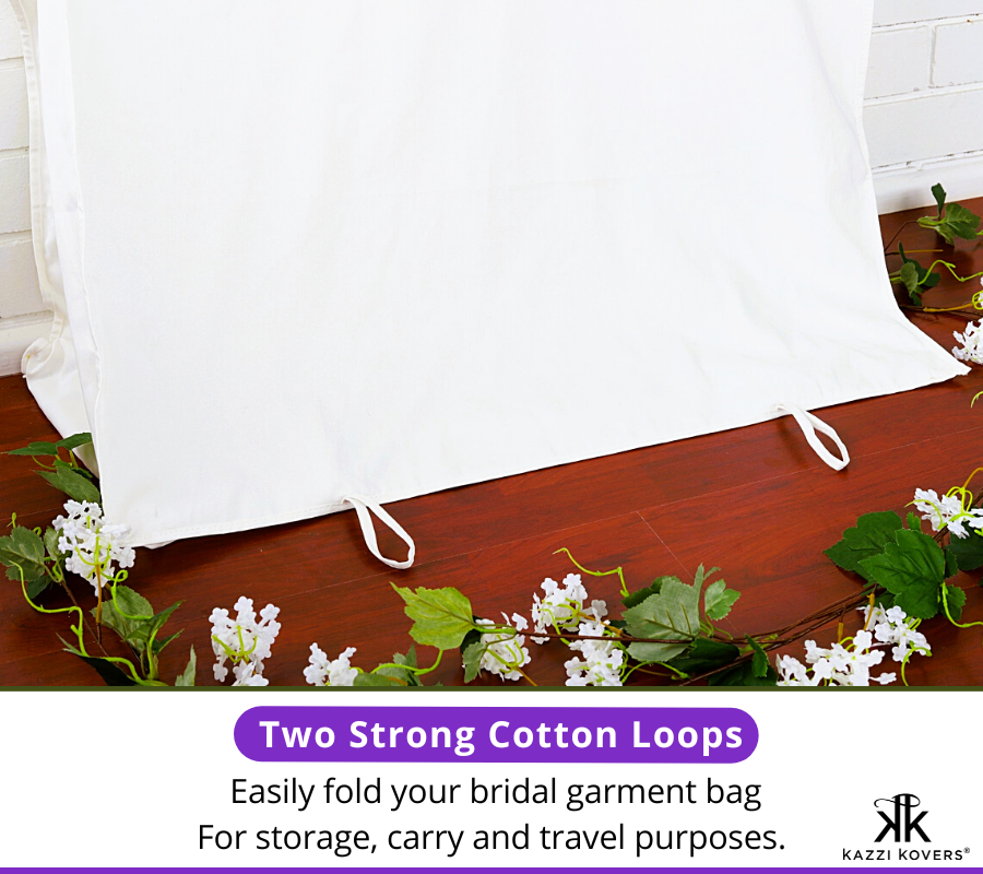 Two strong cotton loops to easily hang, fold, store, and travel with your gown