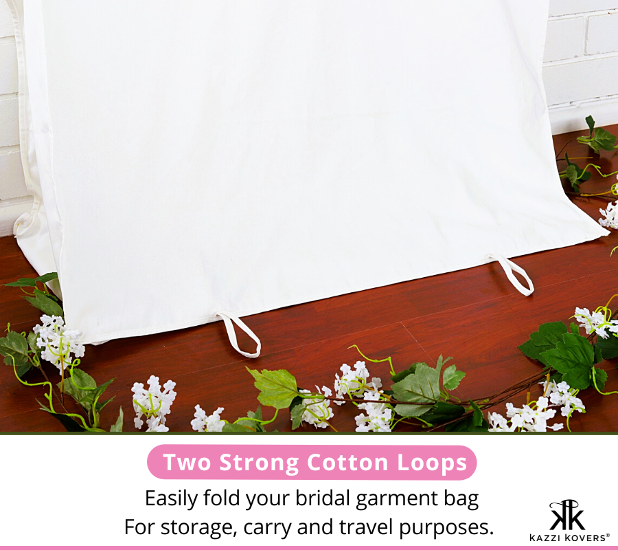 Two strong cotton loops to easily fold the garment bag, and carry your wedding dress