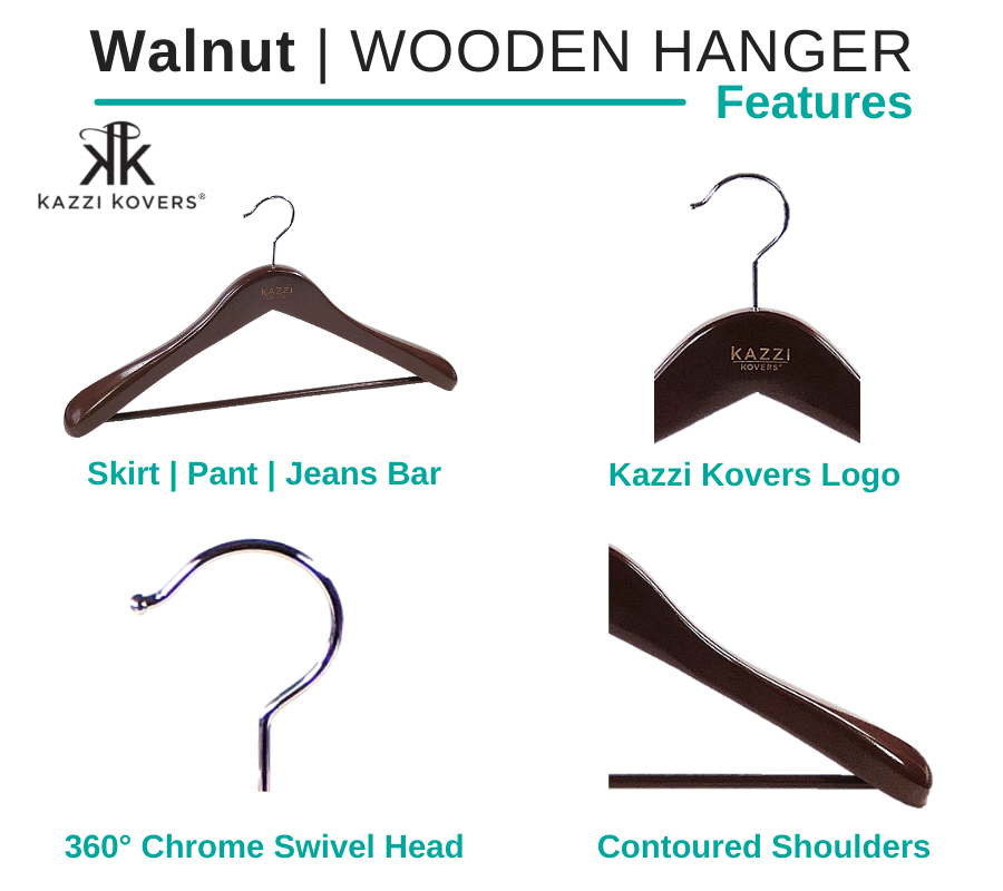 Tailored features of walnut wooden hangers | Kazzi Kovers