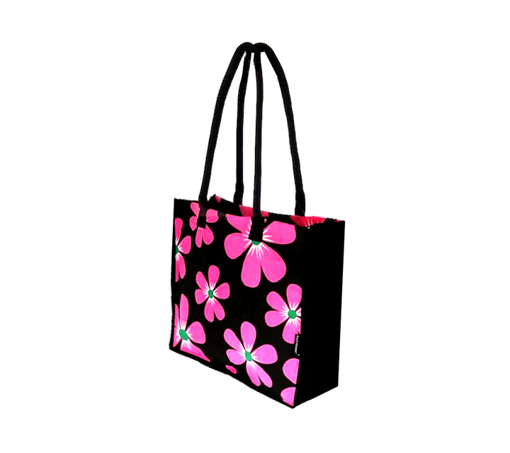 Gusset view of floral tote bag