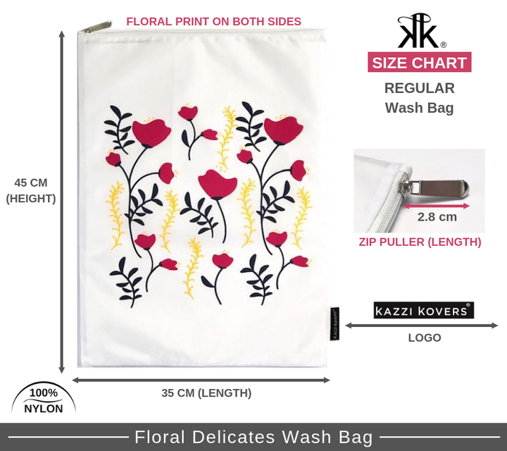 Floral Wash Bag Regular Size Chart | Kazzi Kovers