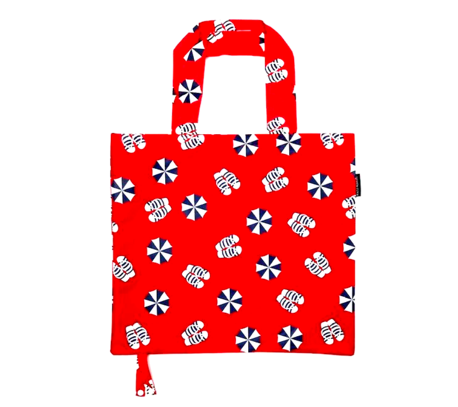 Vibrant red, white and blue colours in beach print