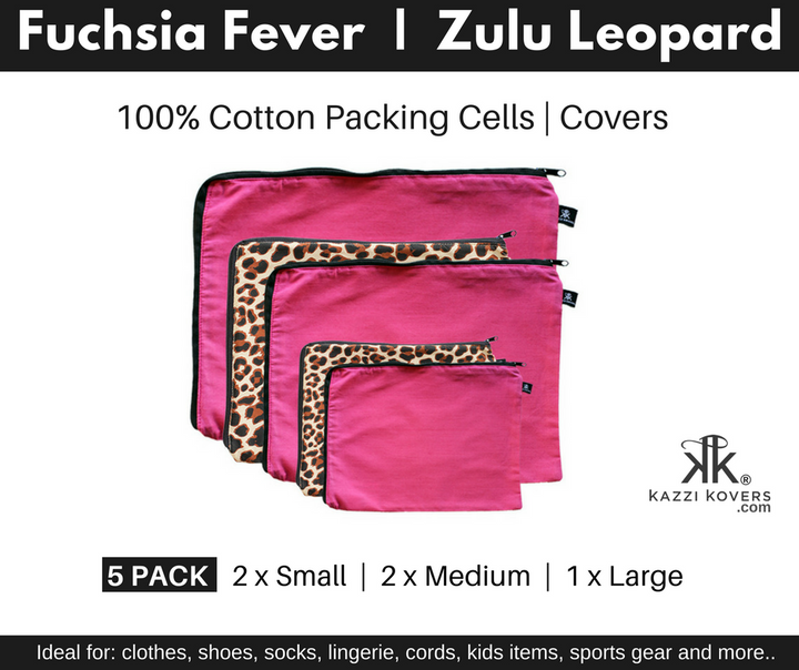 Pink and leopard animal print packing cells and cotton bags