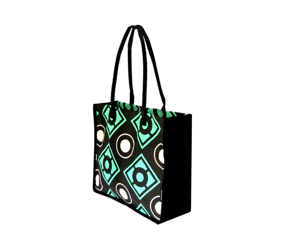 Gusset view of geometric tote bag