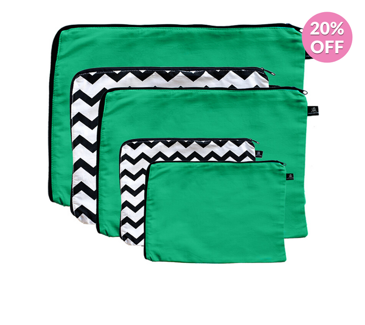 5PK Green and Chevron Print Cotton Packing Cells