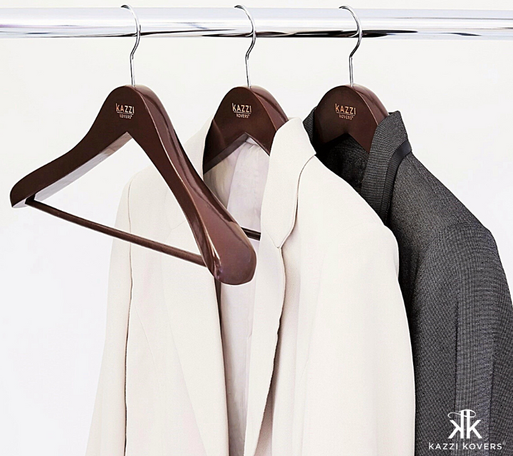 Beautifully crafted hanger for suits with wooden bar | Walnut Colour