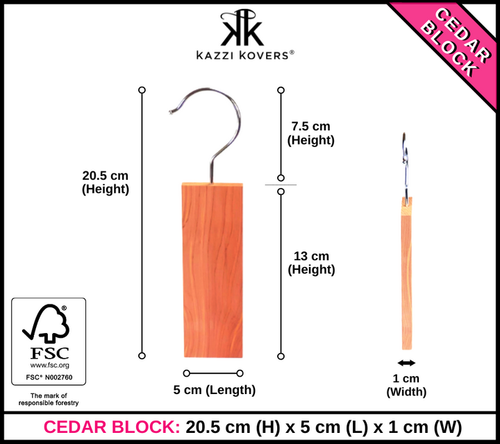 Cedar Hanging Blocks Size Chart | Kazzi Kovers