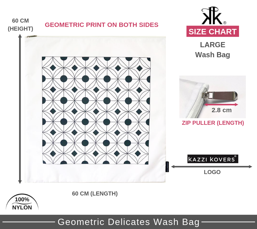 Size chart for large geometric print | Delicates laundry bags