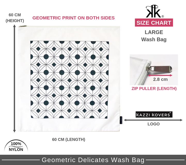 Size chart for large geometric print | Delicates laundry bags