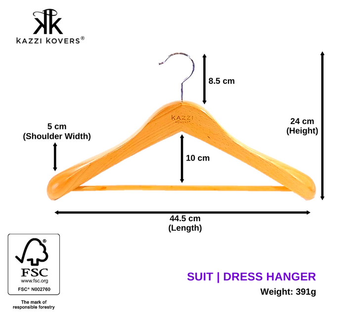 Natural SUIT DRESS Wooden Hanger | Size Guide