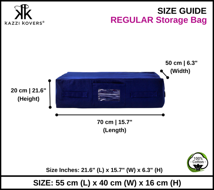 Kazzi Kovers Regular Storage Bag | Size Guide