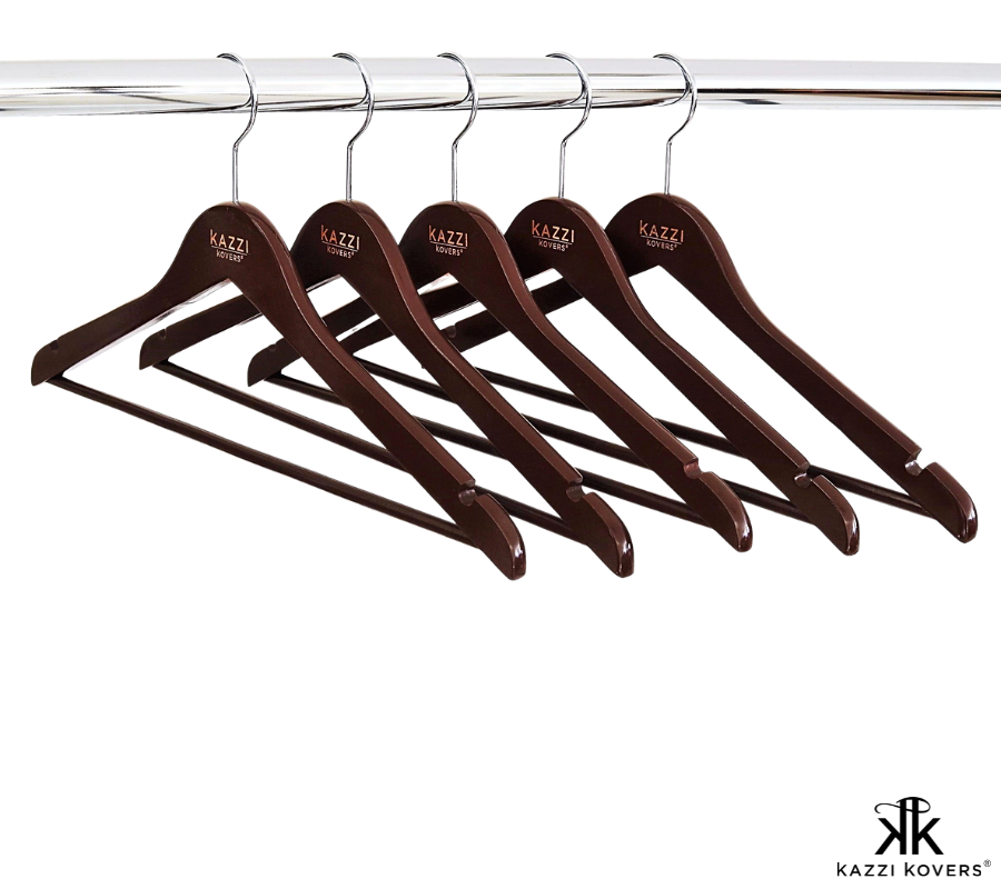 Wooden Hangers on Rack | Walnut Colour