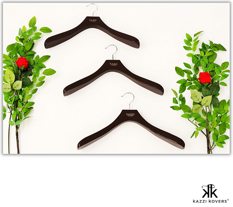 Walnut coat hangers with smooth gloss finish