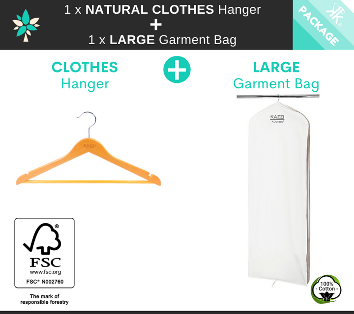 LARGE Garment Bag + Natural CLOTHES Hanger Package