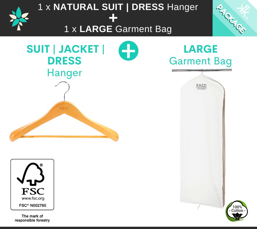 LARGE Garment Bag + Natural SUIT DRESS JACKET Hanger Package