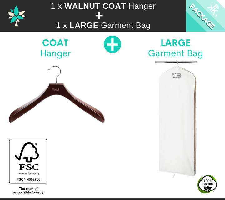 1 x LARGE Garment Bag + 1 x WALNUT COAT Hanger PACKAGE