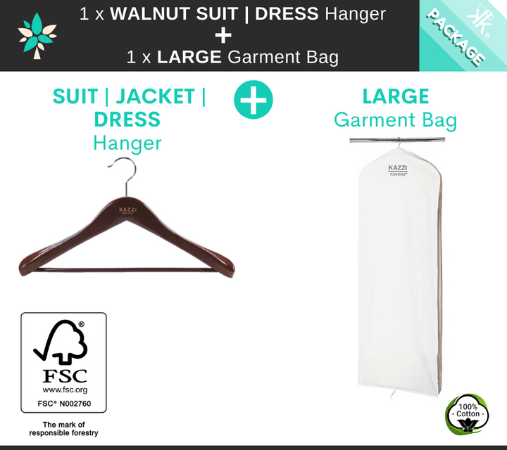 1 x LARGE Garment Bag + 1 x WALNUT SUIT DRESS JACKET Hanger PACKAGE