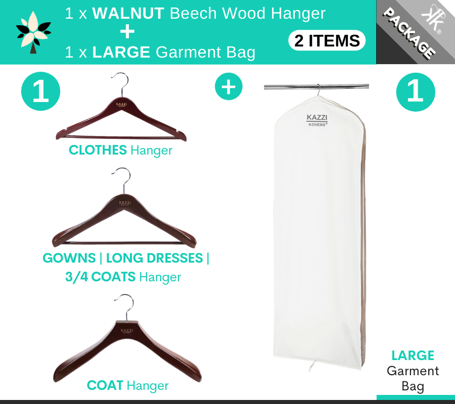 LARGE Garment Bag + 1 x WALNUT Hanger | European Beech Wood