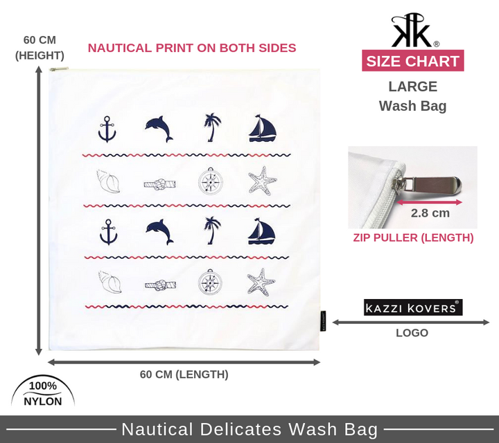 Kazzi Kovers Size Chart for Large Wash Bags | Nautical Pattern