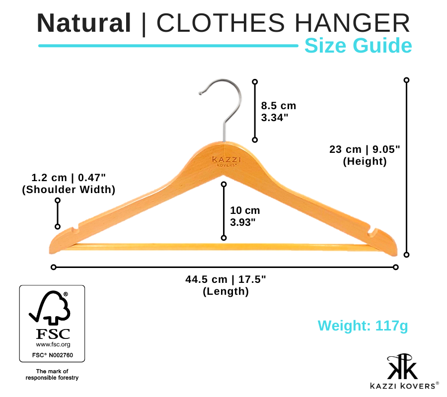 Natural Clothes Hanger Size Chart | Kazzi Kovers