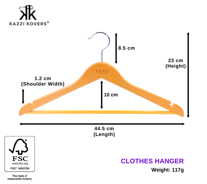 Natual Wood Grain CLOTHES Hanger | Size Guide