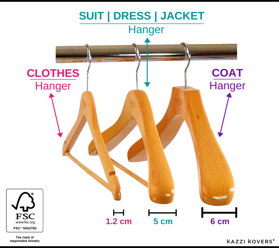 Different size Kazzi Kovers wooden clothing hangers | FSC® 100% Certified Wood