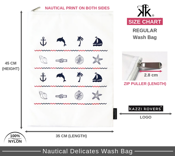 Regular Nautical Wash Bag Size Chart | Kazzi Kovers