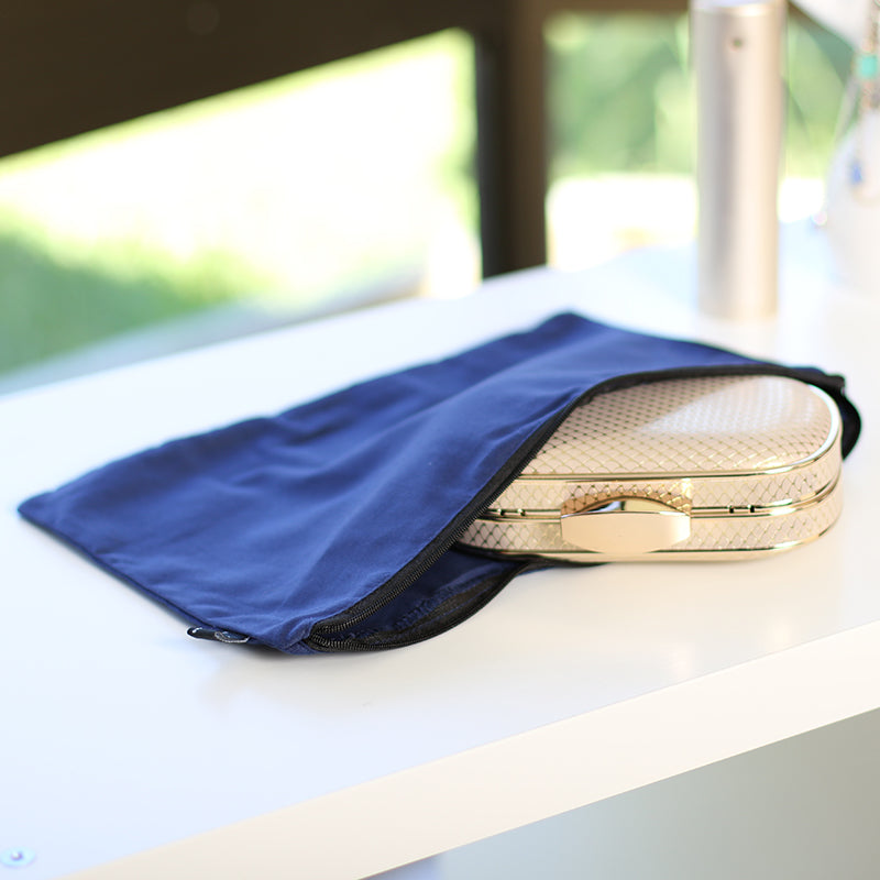 Dark blue cotton clutch and wristlet dust bag