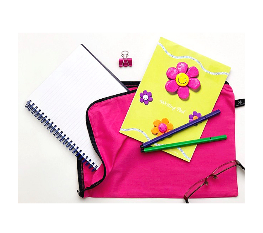 Two-sided zip cotton bag for notepad, pens and accessories 