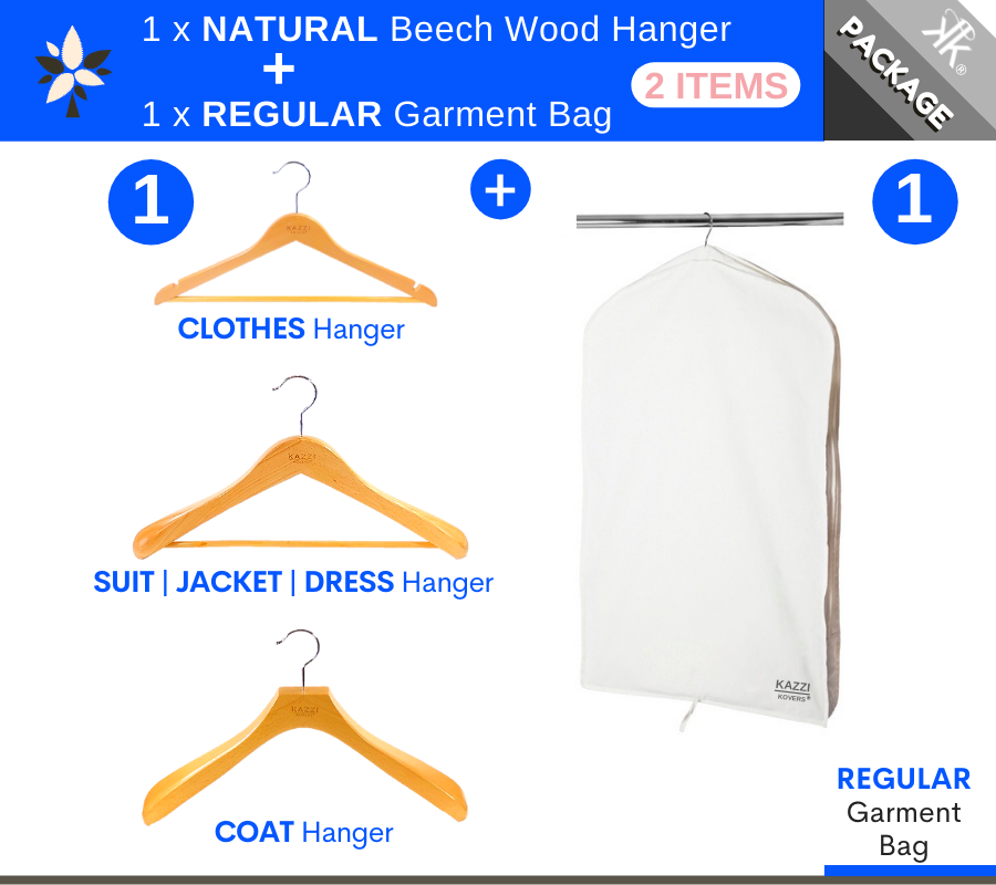 REGULAR Garment Bag + NATURAL Hanger | European Beech Wood