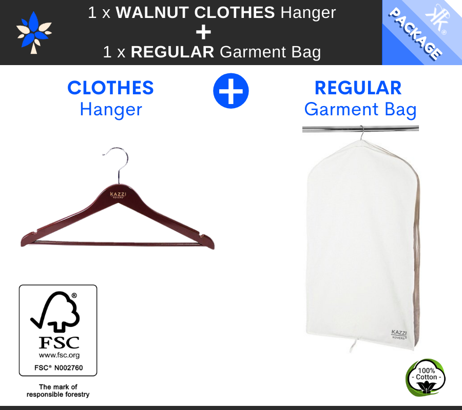 REGULAR Garment Bag +  Walnut CLOTHES Hanger 