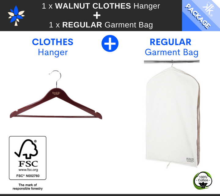 REGULAR Garment Bag +  Walnut CLOTHES Hanger 