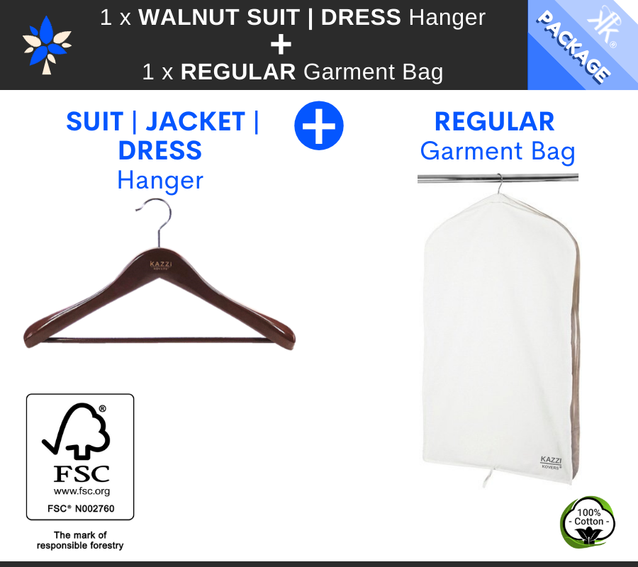 REGULAR Garment Bag + Walnut SUIT DRESS JACKET Hanger 