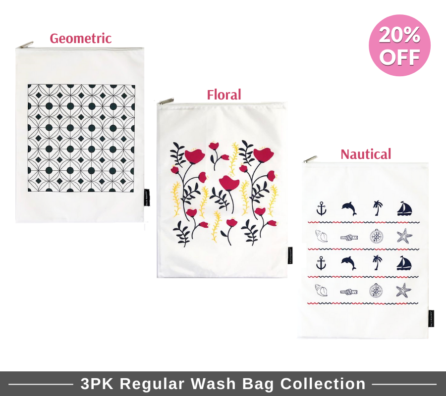 3PK Laundry Wash Bags in Geometric, Floral and Nautical Prints