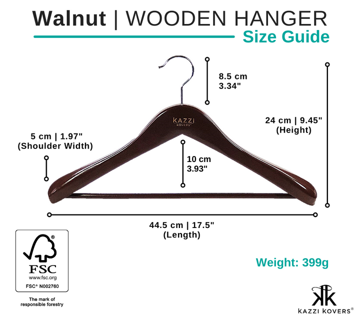 FSC® 100% Certified European Beech Wood Hanger | Size Guide