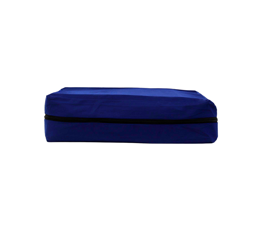 Navy blue storage bag | Back view with black zipper