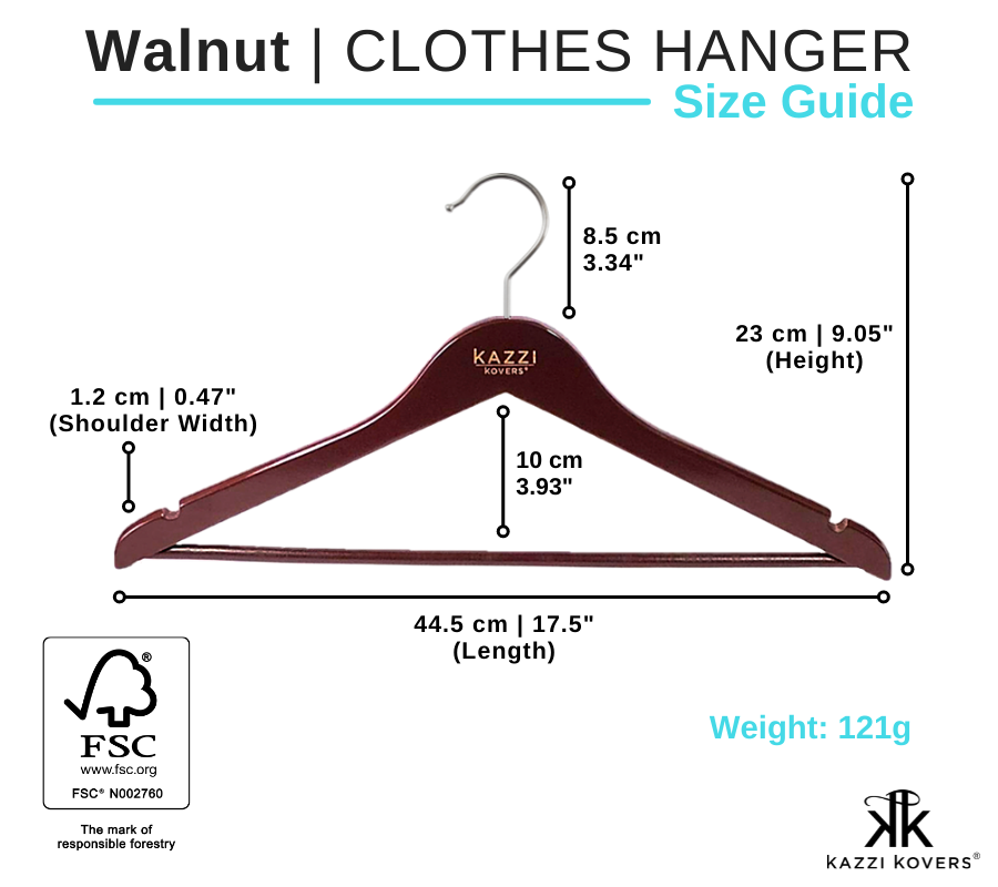 Kazzi Kovers Walnut Clothes Hanger | Size Guide