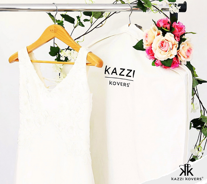 Wedding hangers with fully enclosed Kazzi Kovers 100% cotton garment bag