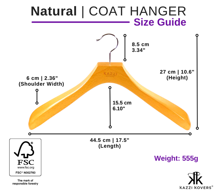 Natural Wood Coat Hanger | Size Guide